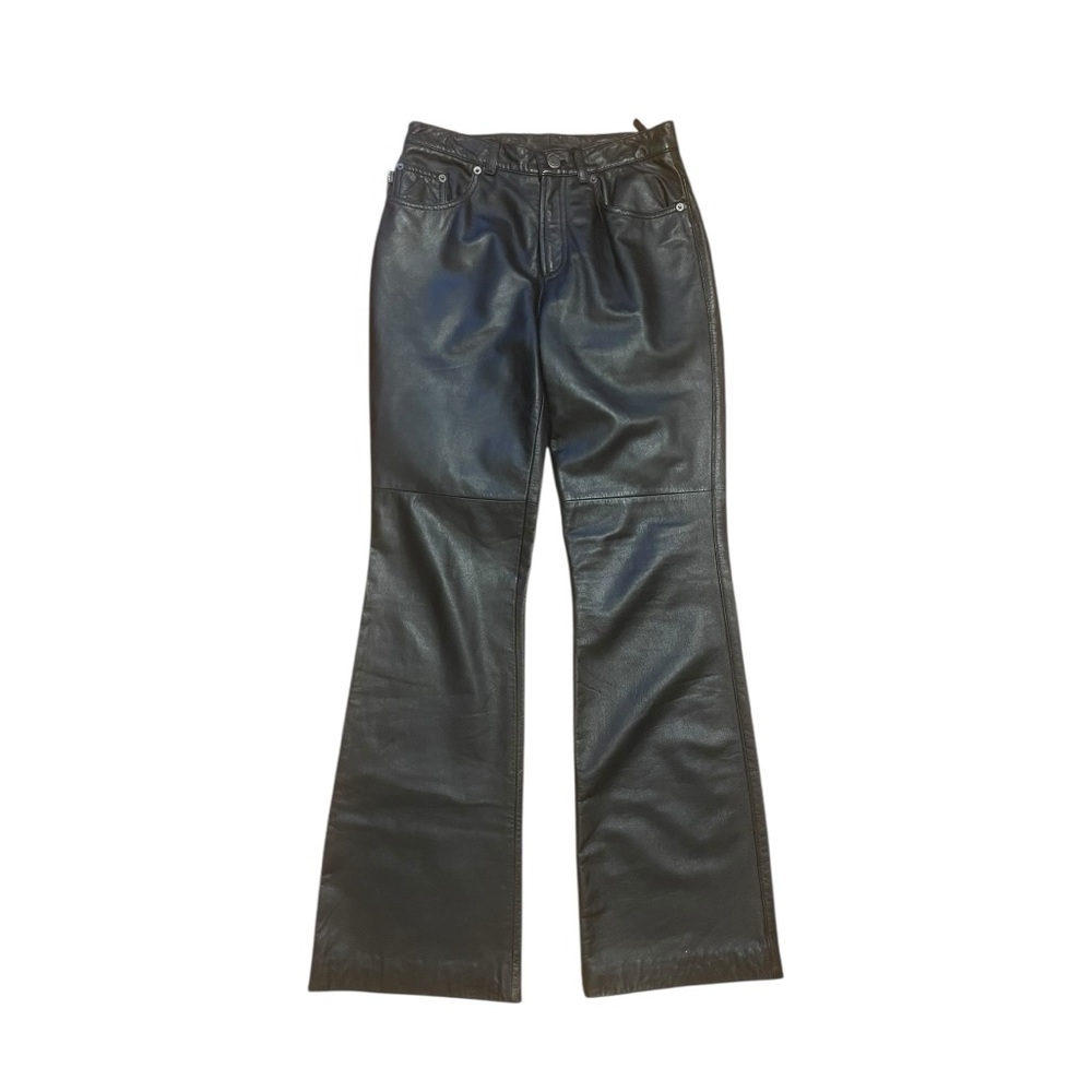 Ralph Lauren Jeans Co Black Vintage Y2K Leather Flared Wide Leg Women Pants Sz 4
